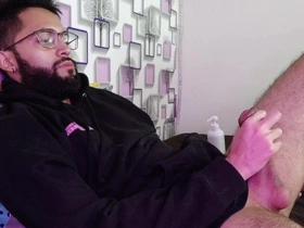 Jerking my big cock and filling my black hoodie with cum