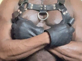 Black Bodybuilder Solo Leather BBC & Nippleplay