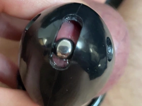 Chastity Cage With Penis Plug Cum Shot Over Camera