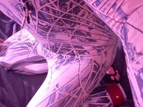 Self Bondage Chains Play in Bodysuit