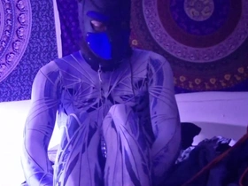 Solo Pet Play Bodysuit Feet Bare. Self Bondage Rope Mask Anal Tail