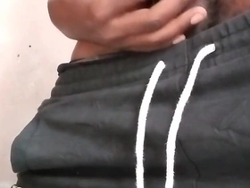 Skinny Black Amateur Gently Massaging His Massive Hard Dick in the Morning Part 1
