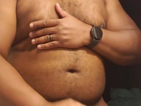 Rubbing My Big Belly as I Stroke My Black Cock