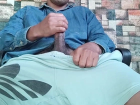 Jerking off in Tight Shorts - 2 Camera Angles, Real Moans, Explosive Ending